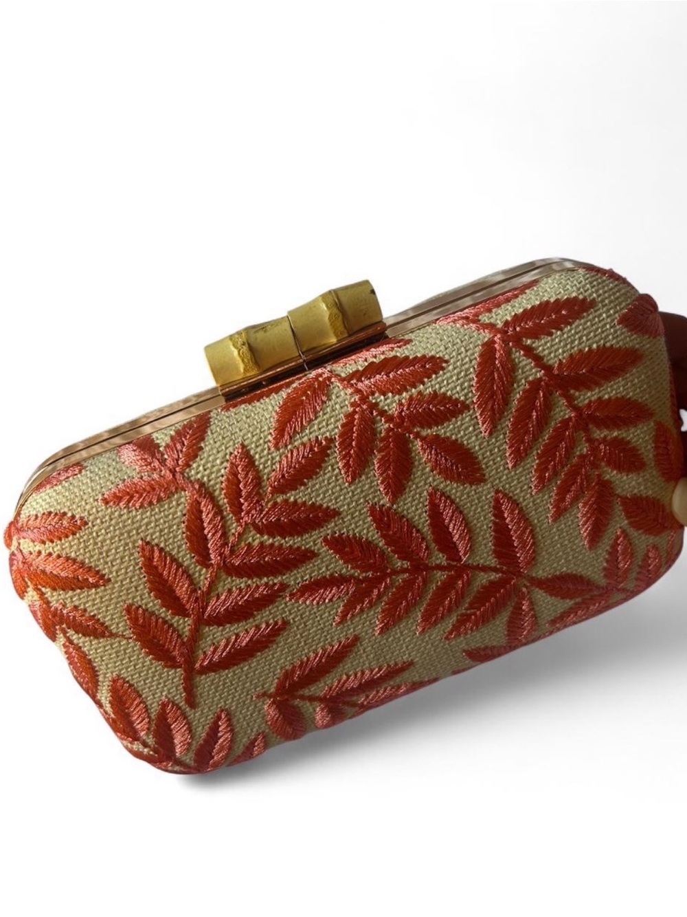 Haute Hippie Gold Clutch with Orange Leaf Embroidery - Picture 4 of 5